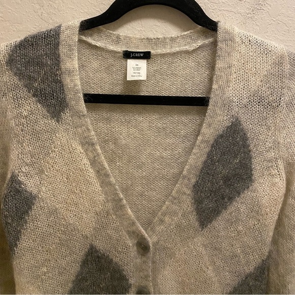 J. Crew Grey Argyle Print Mohair Nylon Wool Grandpa Style Cardigan Size XS - Picture 3 of 11
